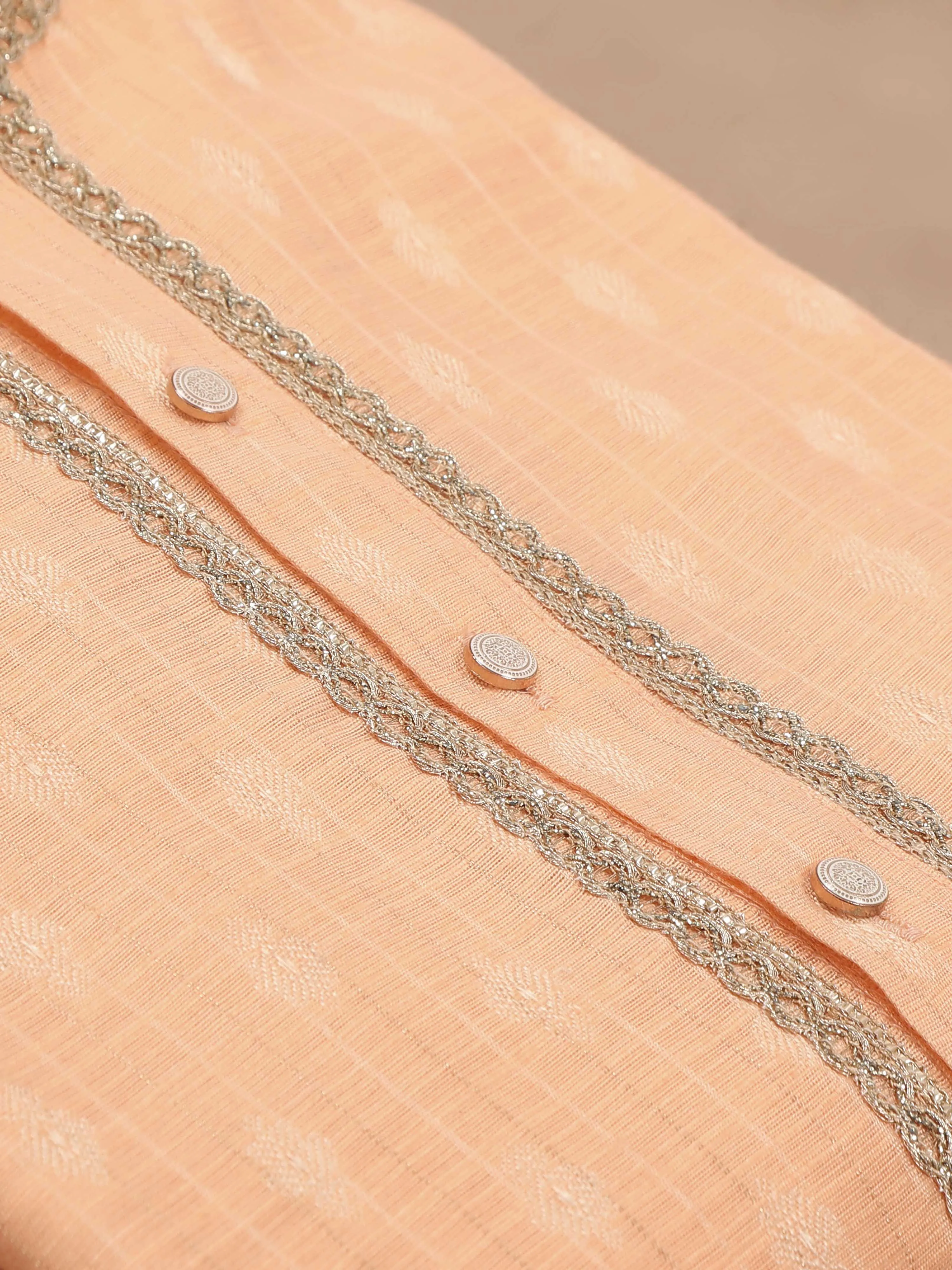 Peach Banarasi Chanderi Buta Long Kurta