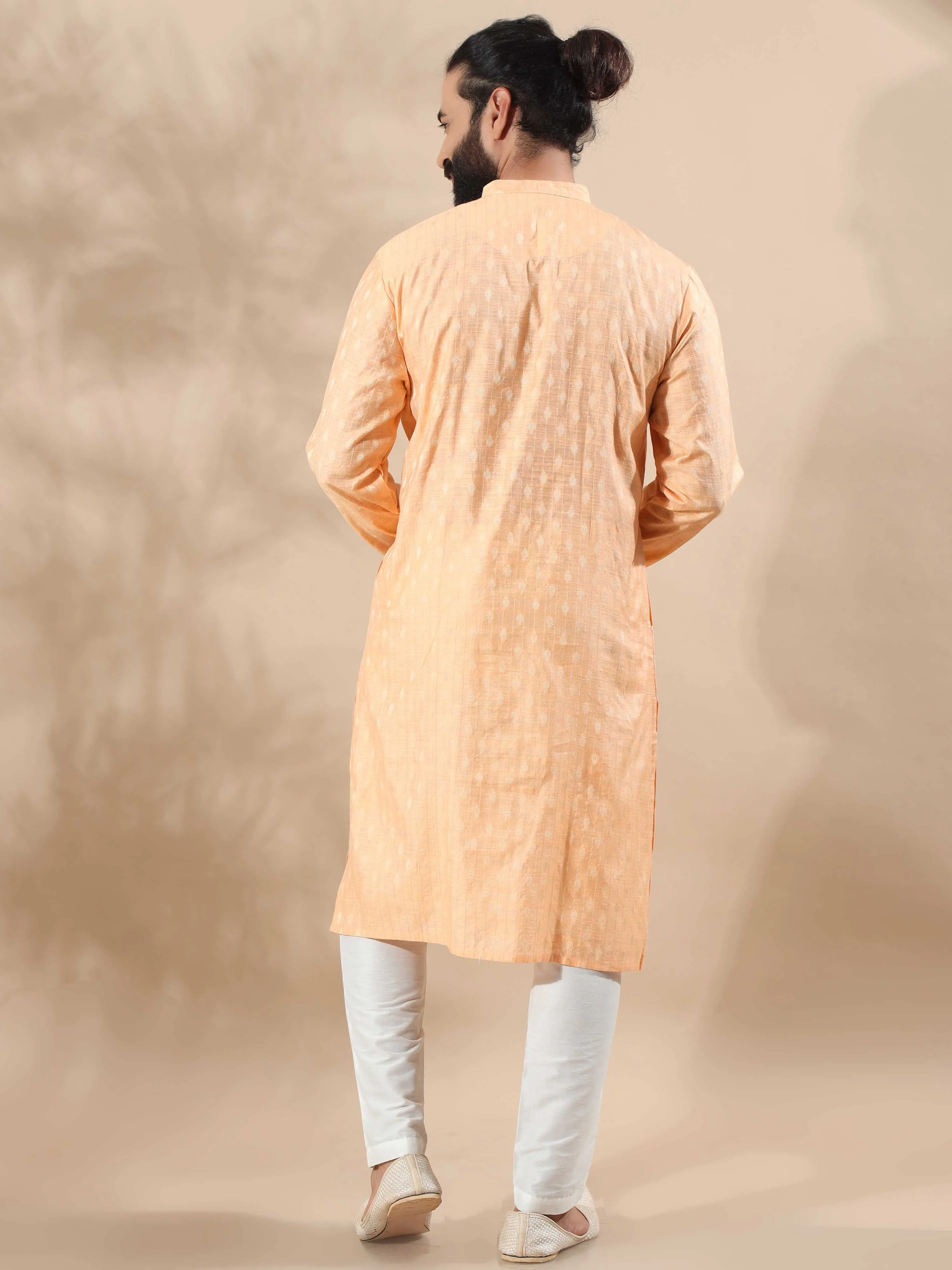 Peach Banarasi Chanderi Buta Long Kurta