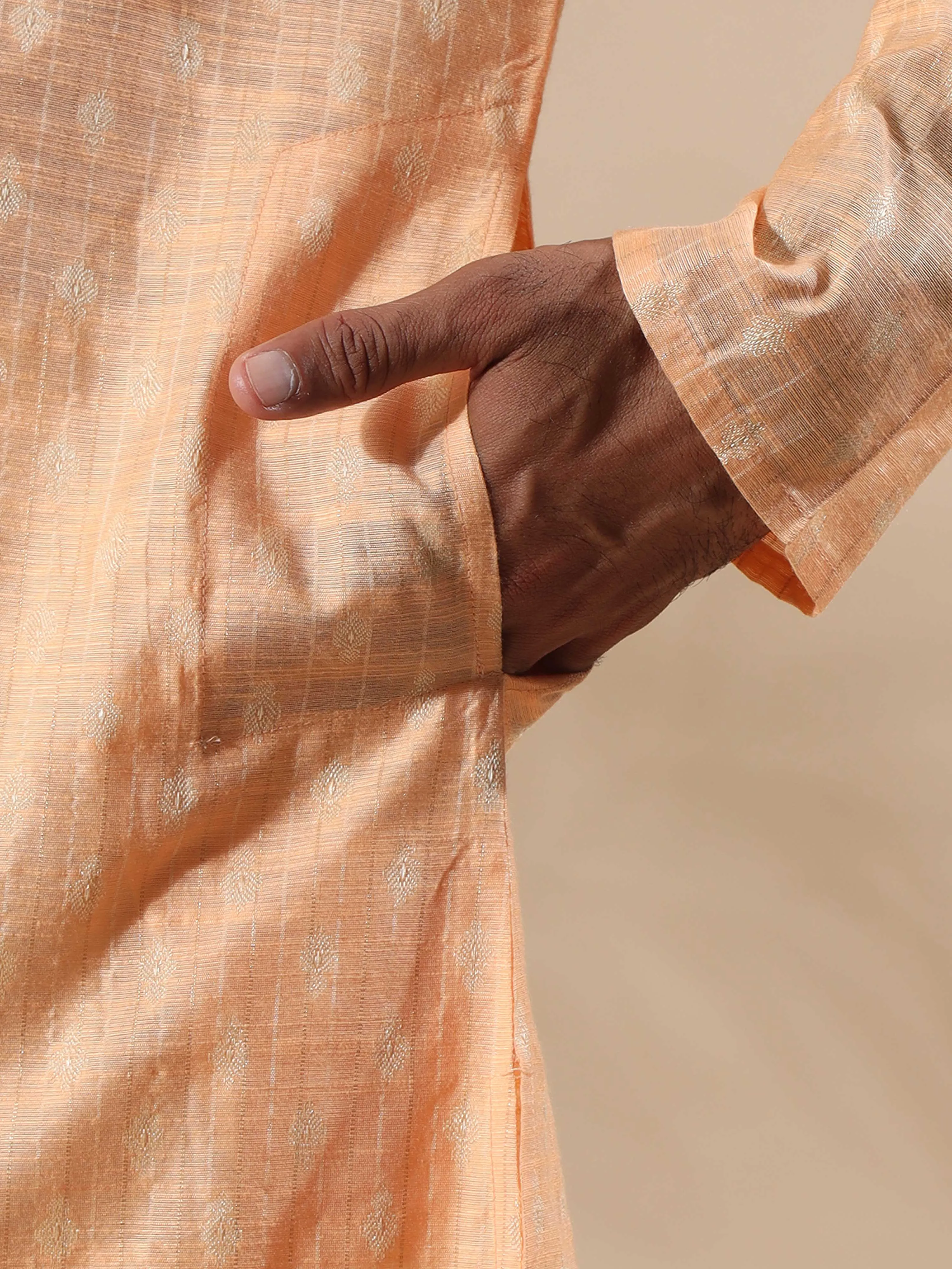 Peach Banarasi Chanderi Buta Long Kurta