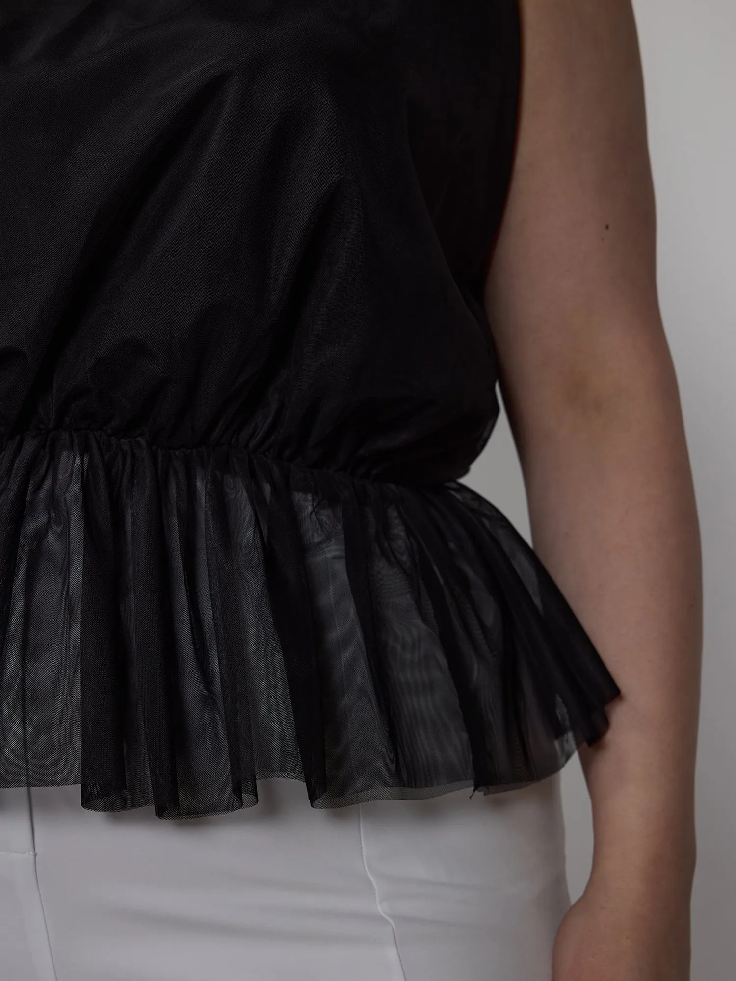 Plus Sleeveless Halter Neck Tulle Peplum Top