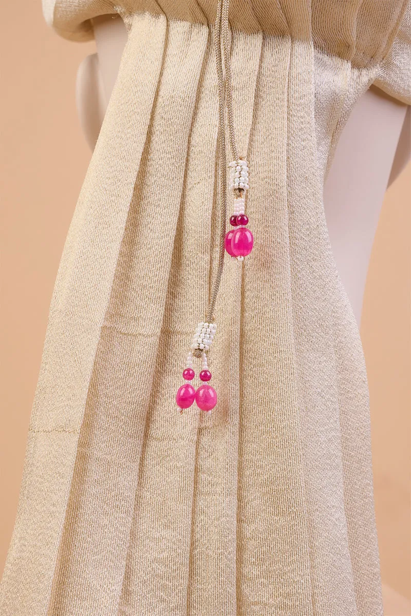 Red Embroidered Sehra With Glass Drop Beads