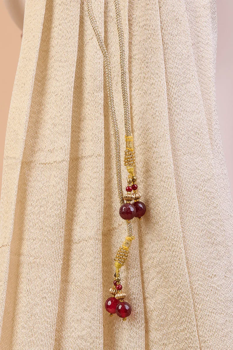 Red Embroidered Sehra With Glass Drop Beads