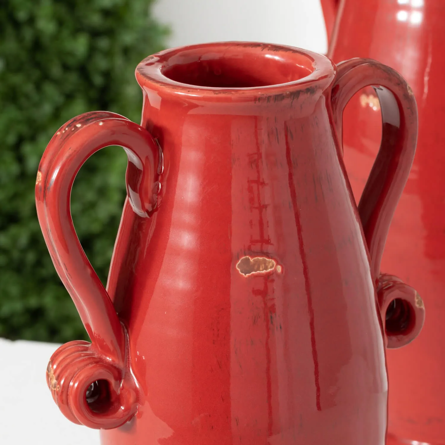 Red Glazed Handled Urn Set