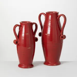 Red Glazed Handled Urn Set
