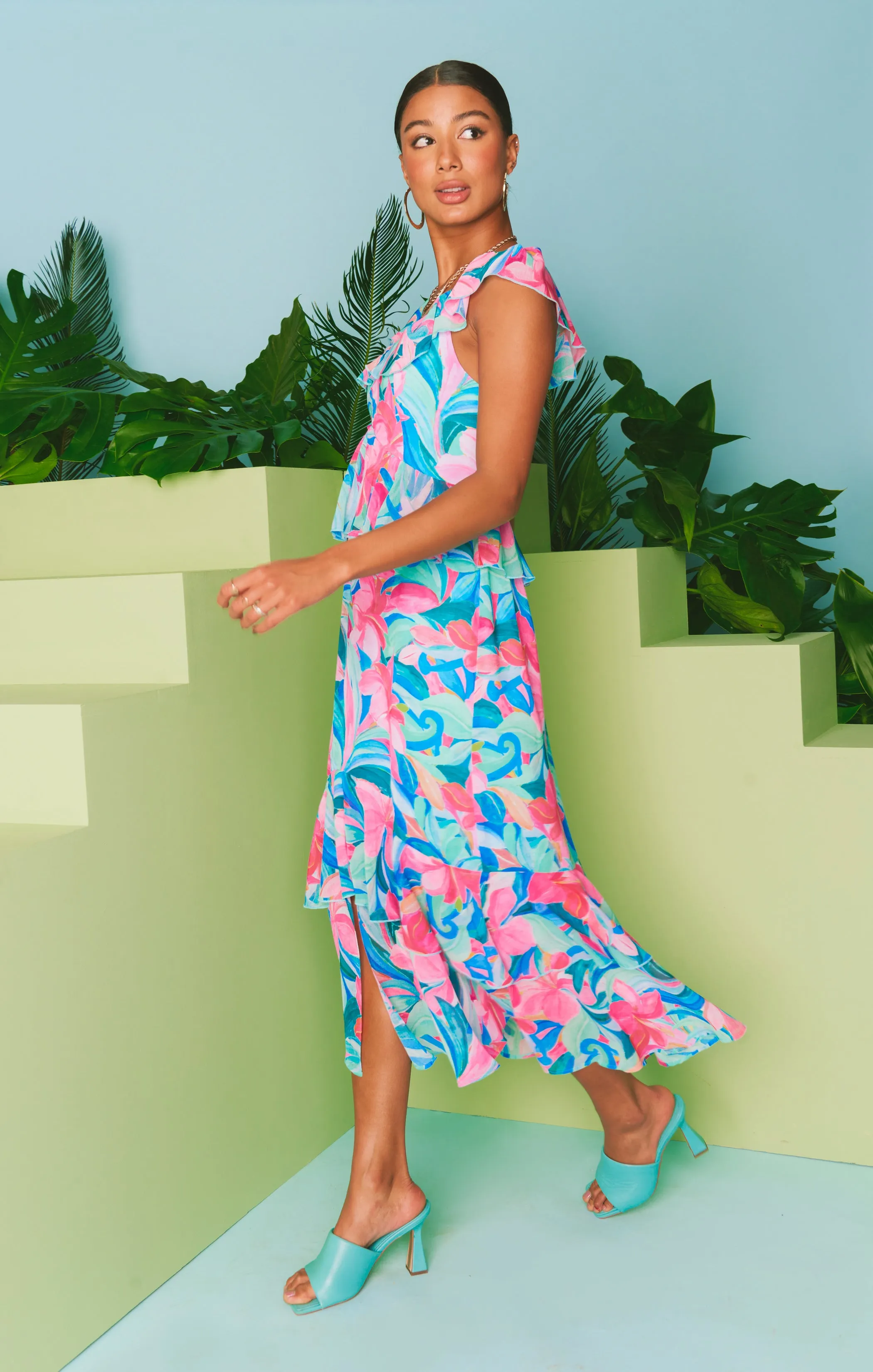 Reese Ruffle Dress ~ Hibiscus Punch Crinkle