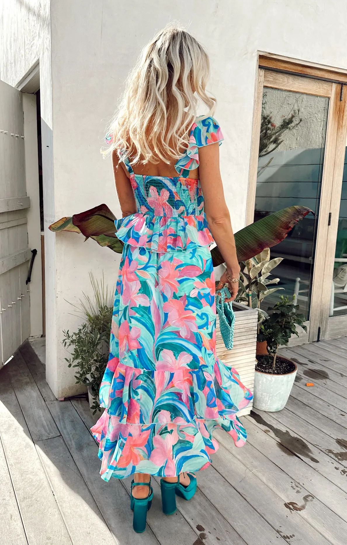Reese Ruffle Dress ~ Hibiscus Punch Crinkle