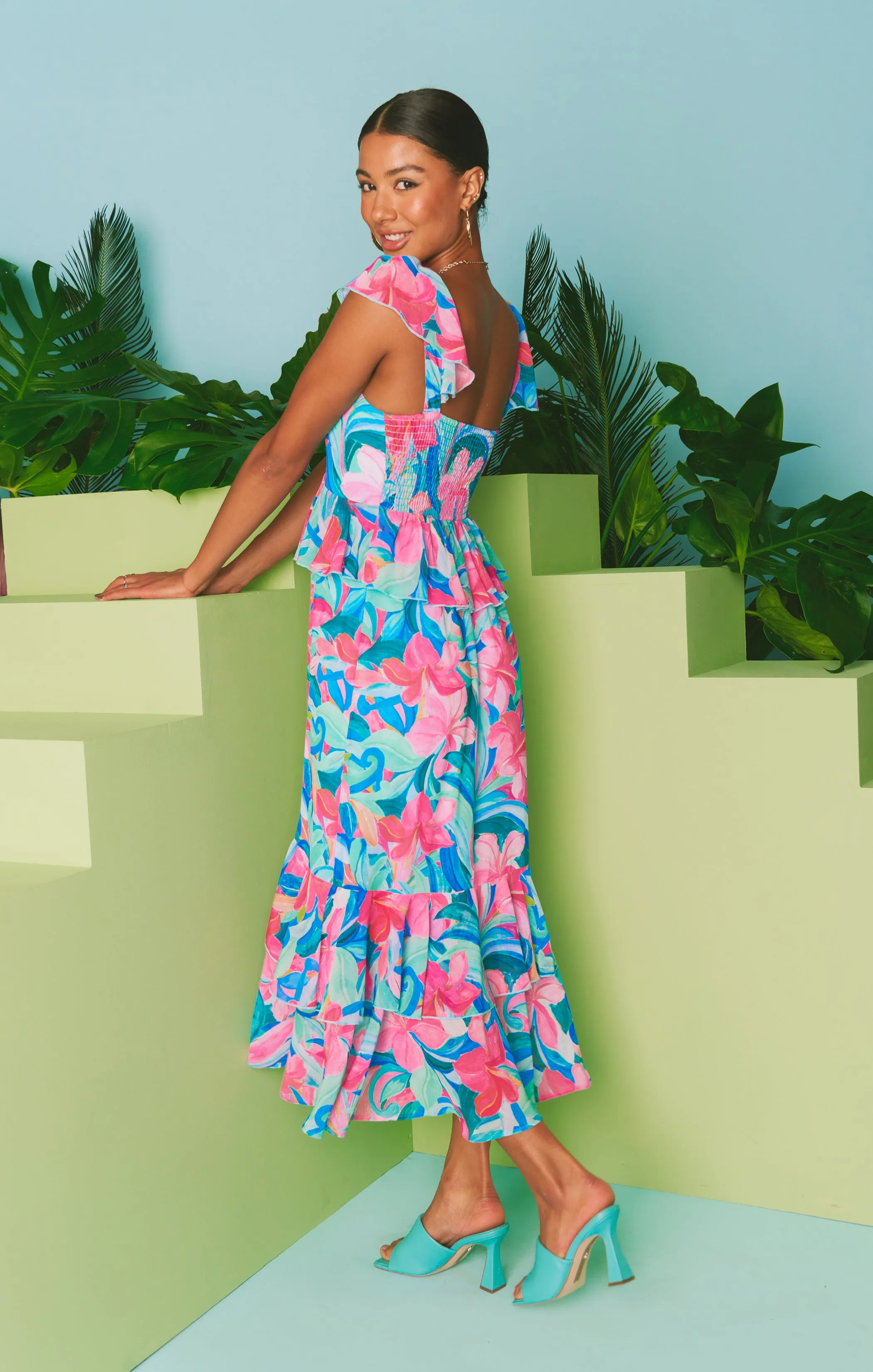 Reese Ruffle Dress ~ Hibiscus Punch Crinkle