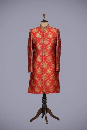 Regal Maroon Brocade Silk Indo Western