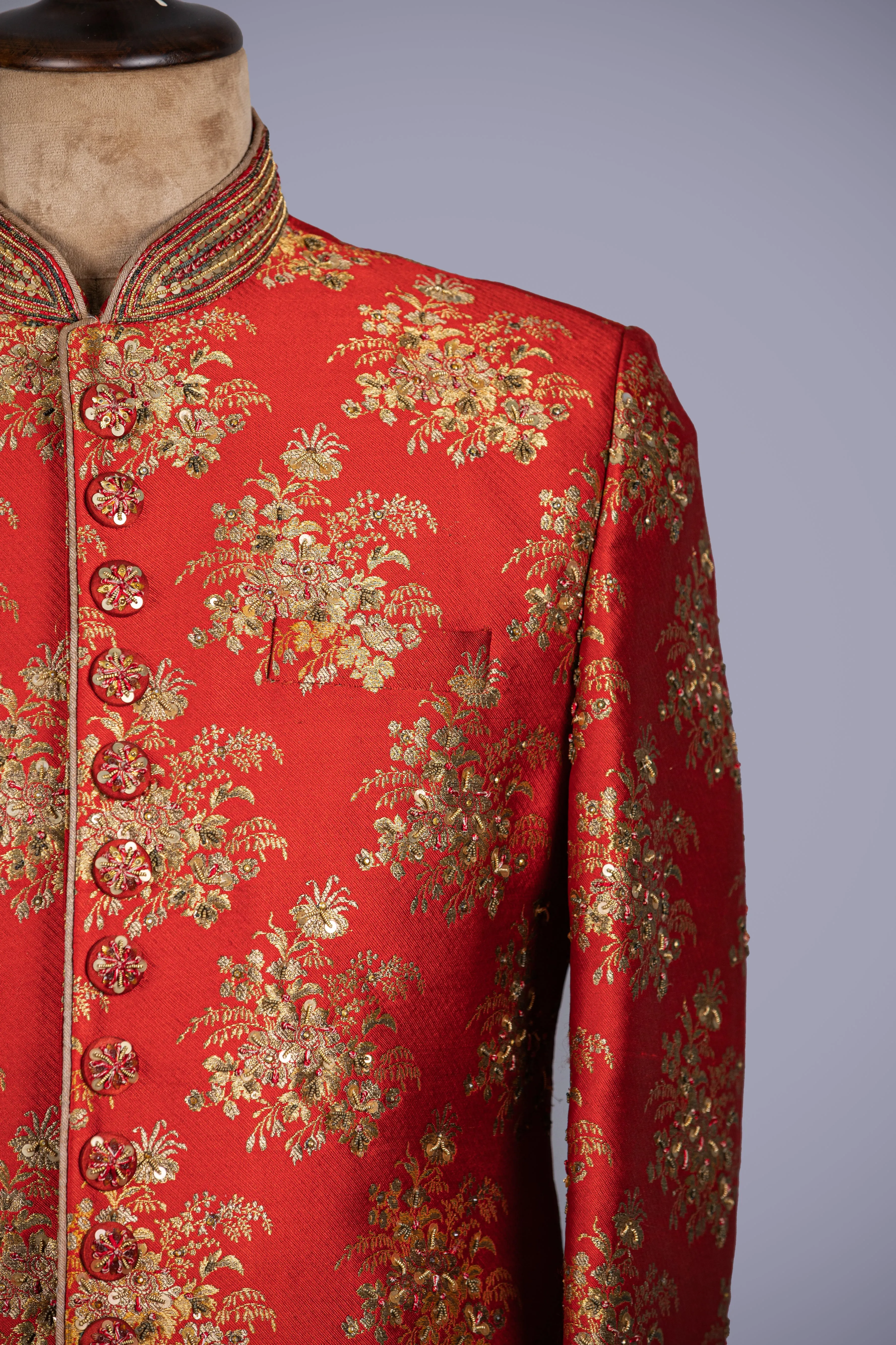 Regal Maroon Brocade Silk Indo Western