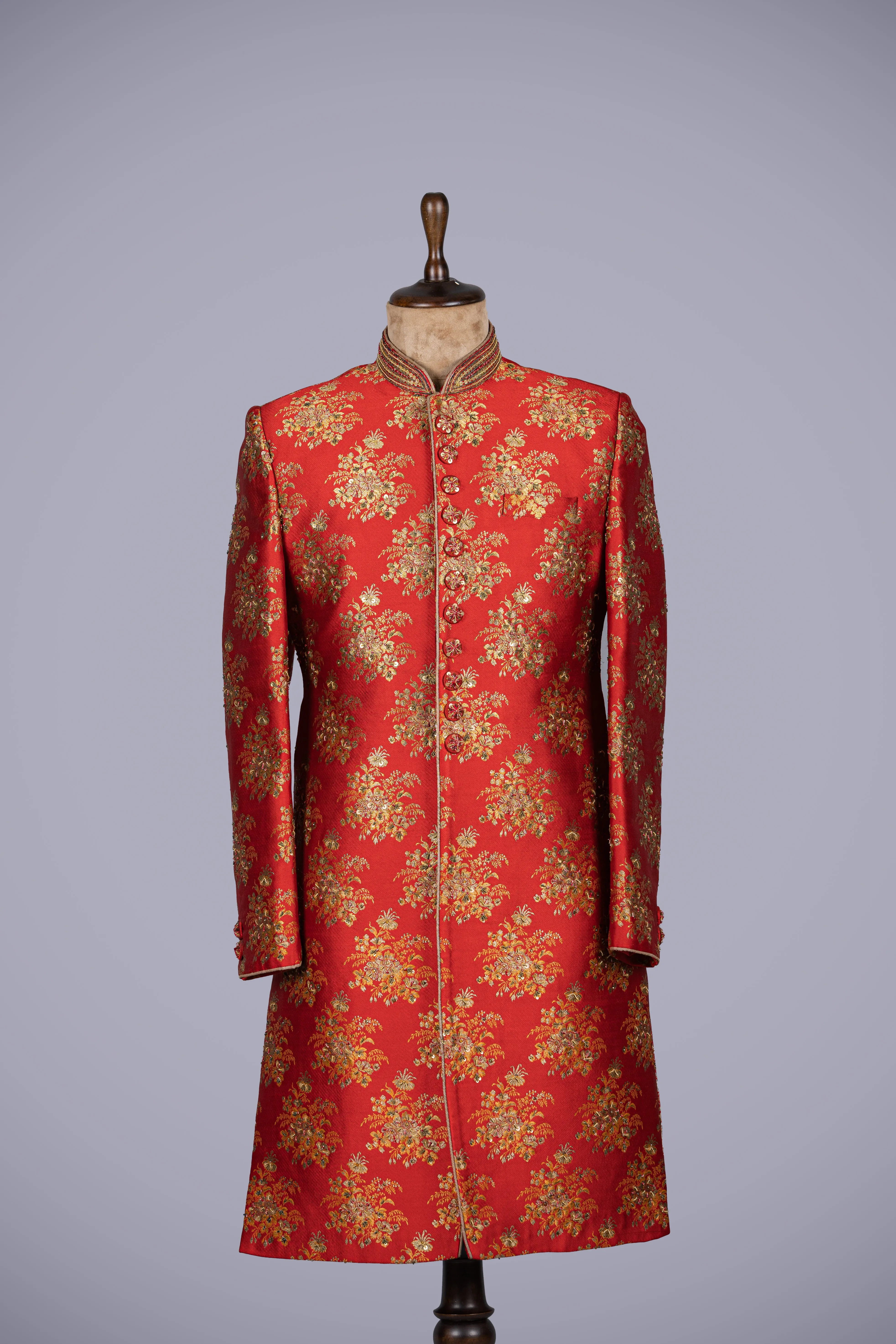 Regal Maroon Brocade Silk Indo Western