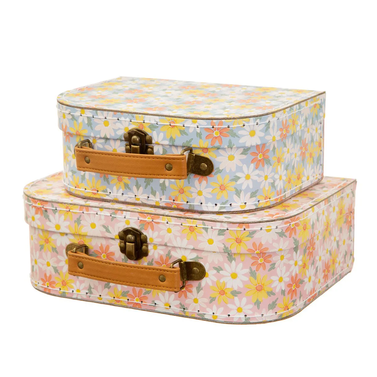 RJB Stone Set of 2 Pink Daisy Suitcases