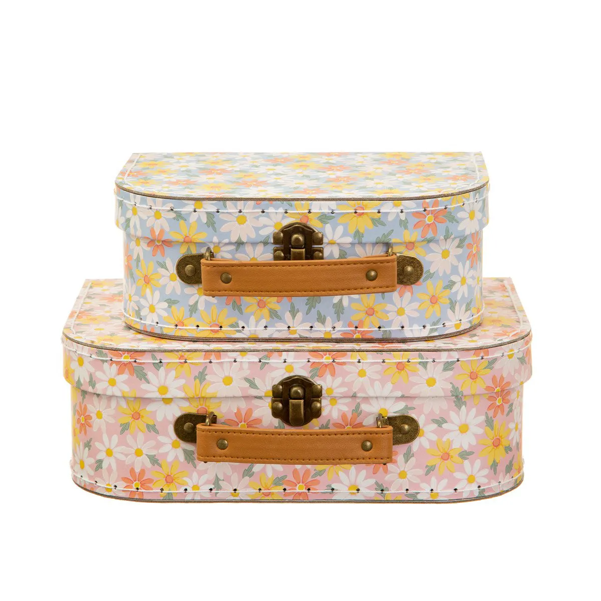 RJB Stone Set of 2 Pink Daisy Suitcases
