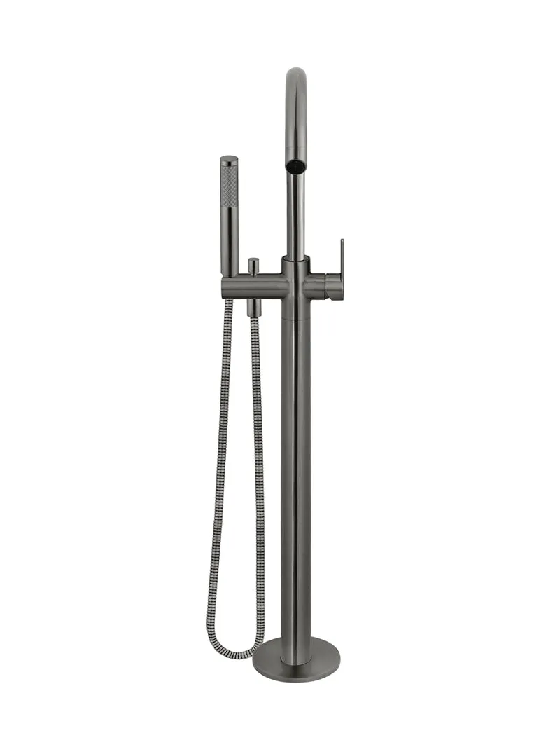 Round Paddle Freestanding Bath Spout and Hand Shower - Shadow Gunmetal