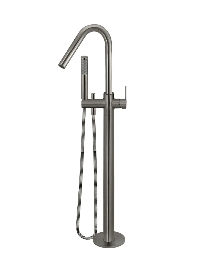 Round Paddle Freestanding Bath Spout and Hand Shower - Shadow Gunmetal