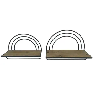 Set/2 Wood/Metal Rainbow Style Sheves, Brown/Black