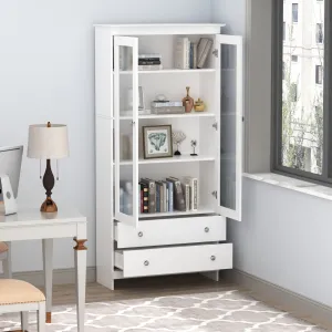Tall Storage Cabinet with 4-Tier Shelves and 2 Drawers