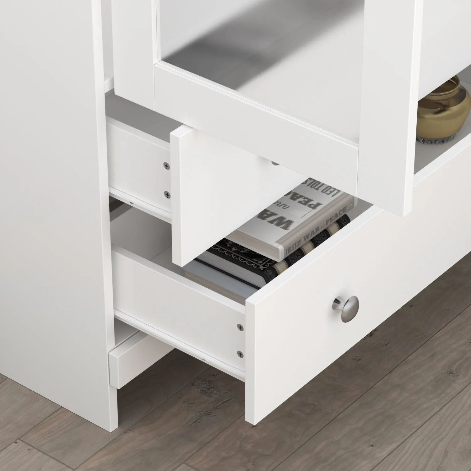 Tall Storage Cabinet with 4-Tier Shelves and 2 Drawers