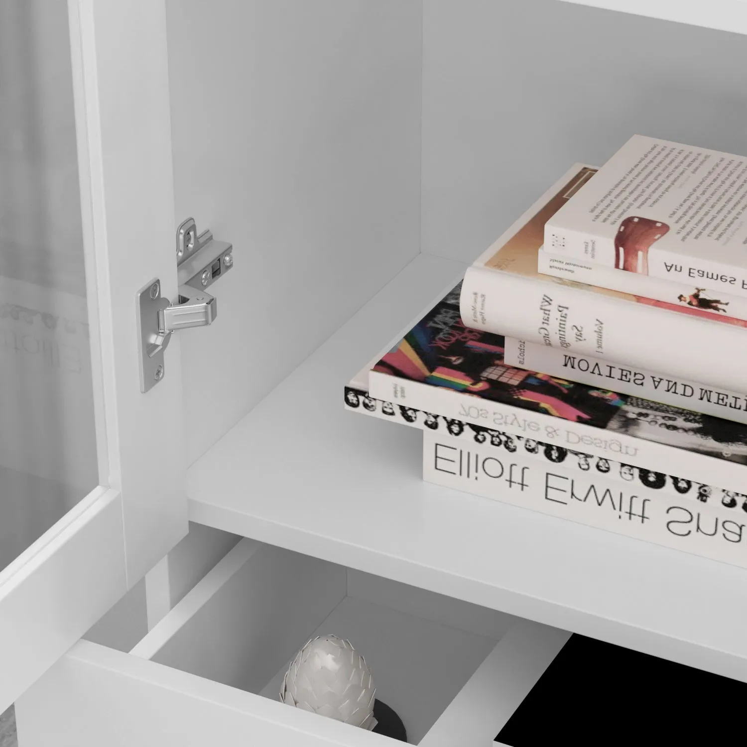 Tall Storage Cabinet with 4-Tier Shelves and 2 Drawers