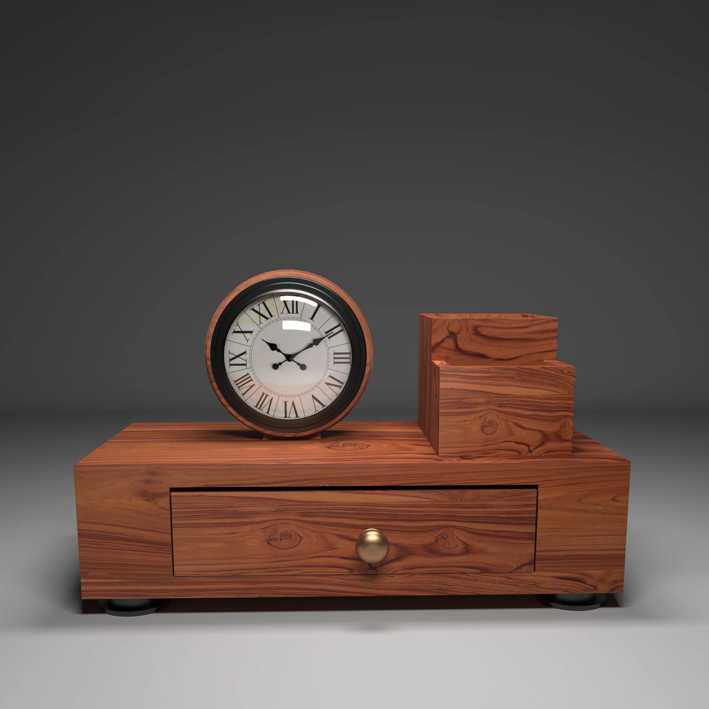 Teak wood Organiser with Clock