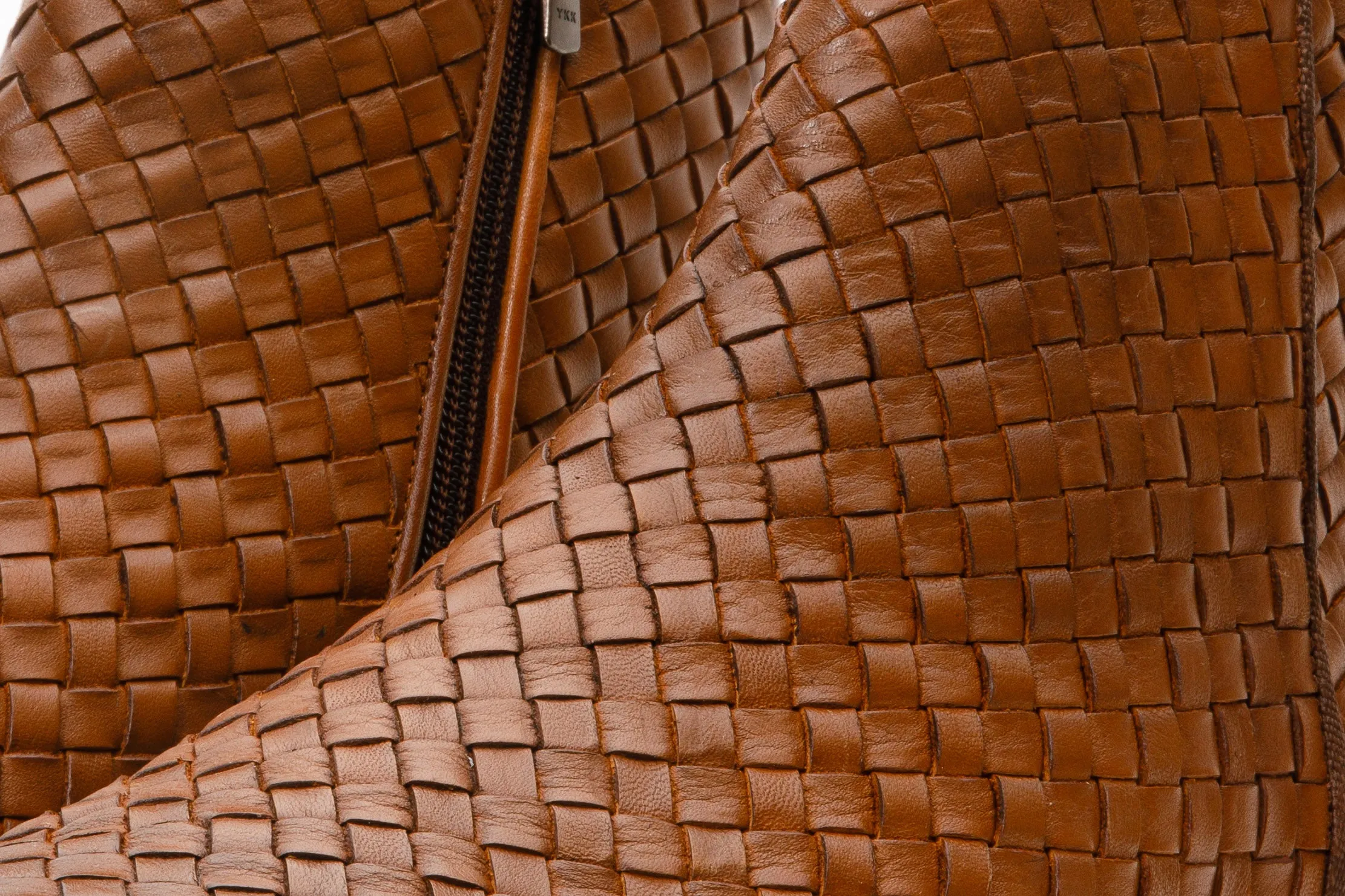 The Wellington Tan Handwoven Leather Men Boot with a Zipper