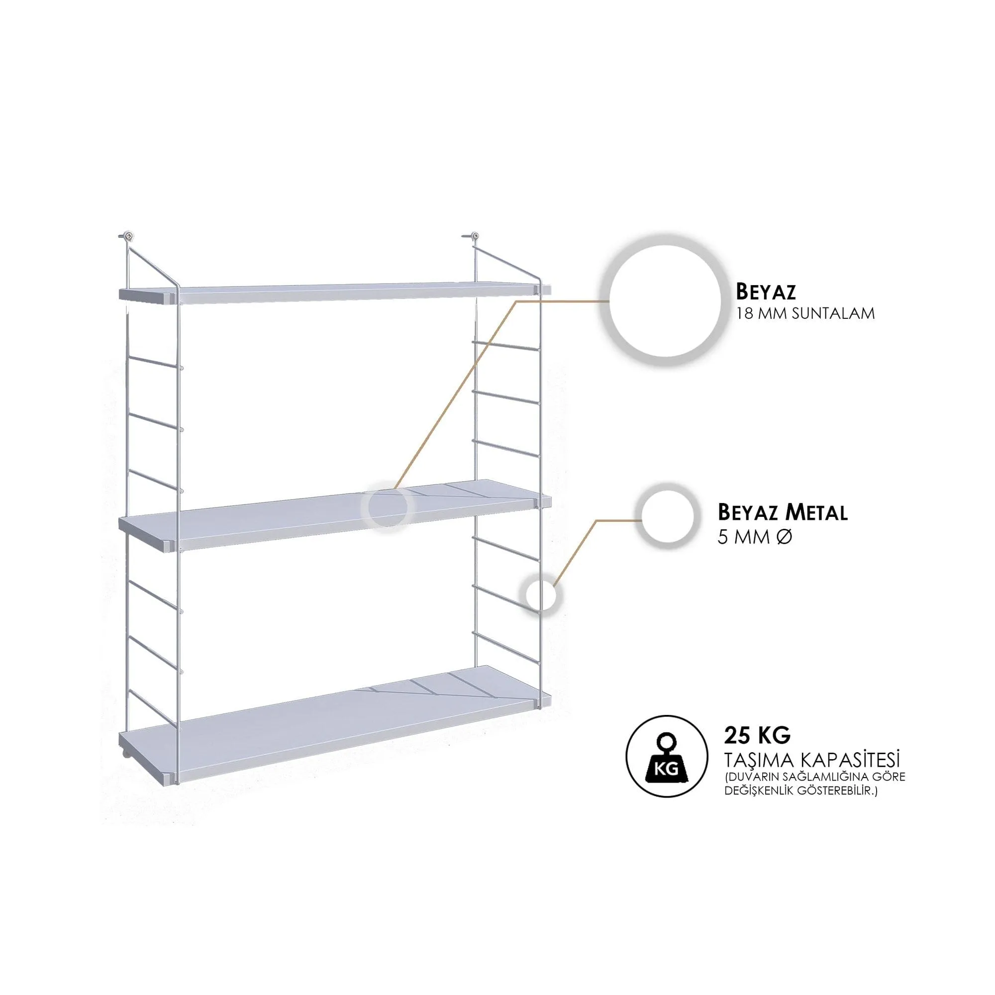 Wall Shelf Armoni 3'lü - Shiny White