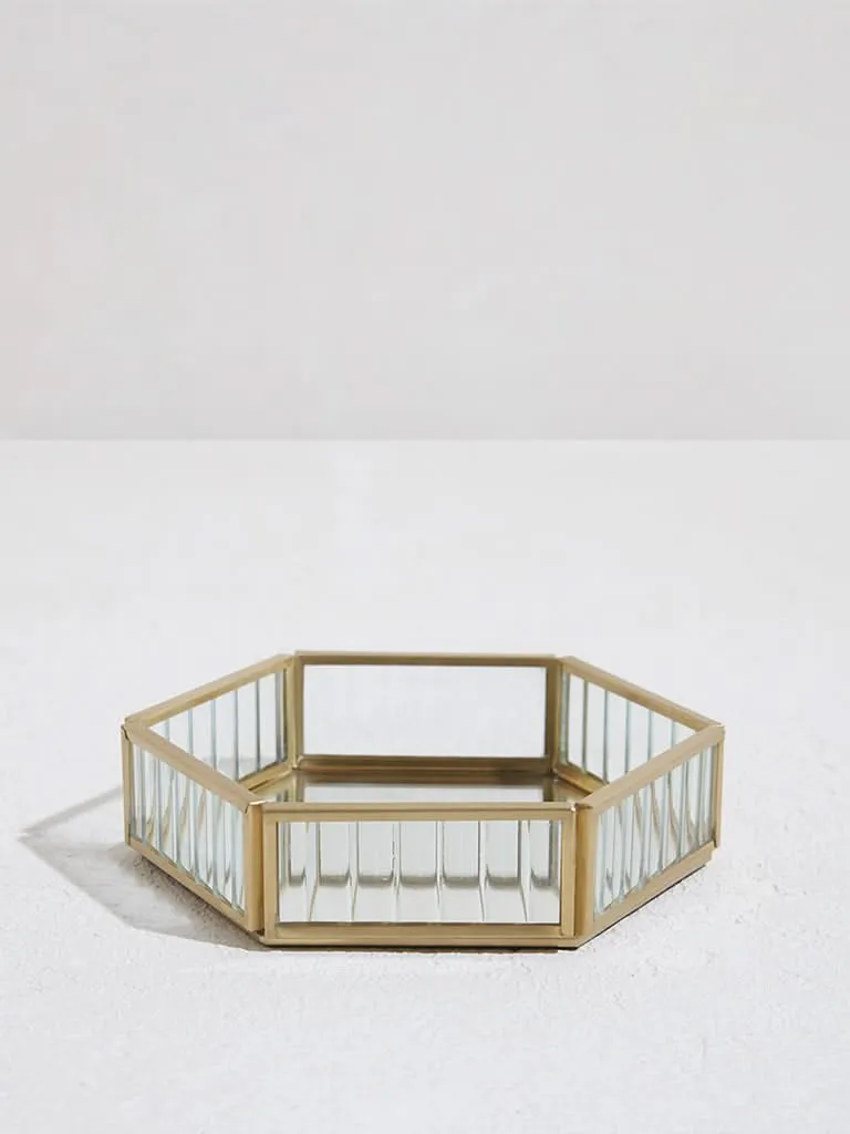 Westside Home Gold Metal Ribbed Trinket Jewellery Organiser Tray