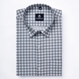 White Grey Color Buffalo Checks Cotton Shirt For Men