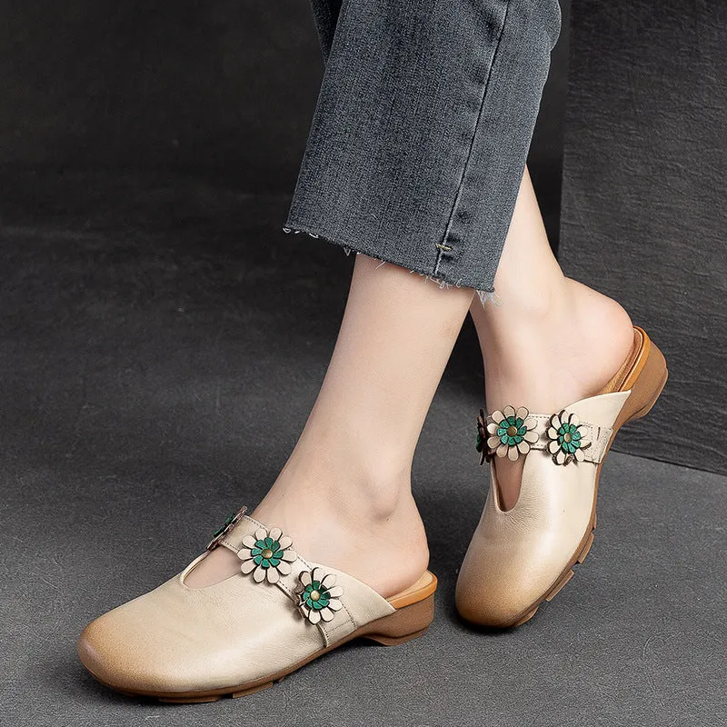 Women Retro Leather Soft Comfort Mules