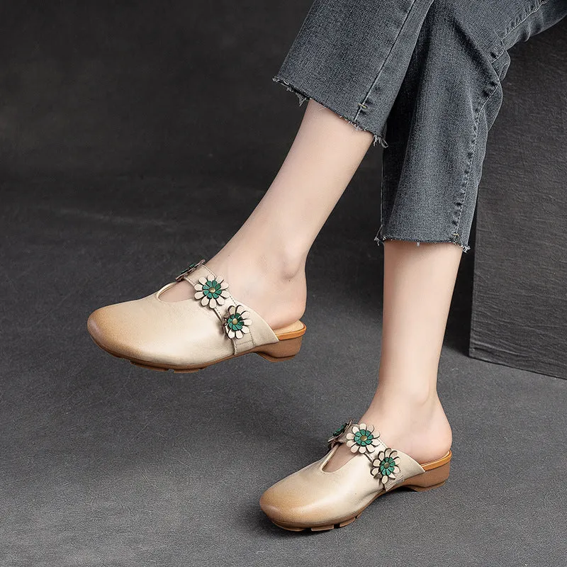 Women Retro Leather Soft Comfort Mules