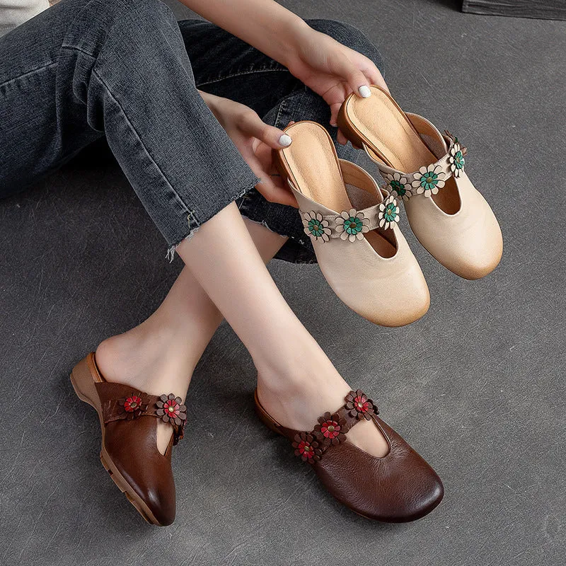 Women Retro Leather Soft Comfort Mules
