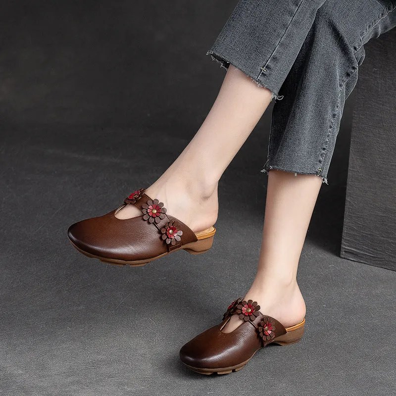 Women Retro Leather Soft Comfort Mules