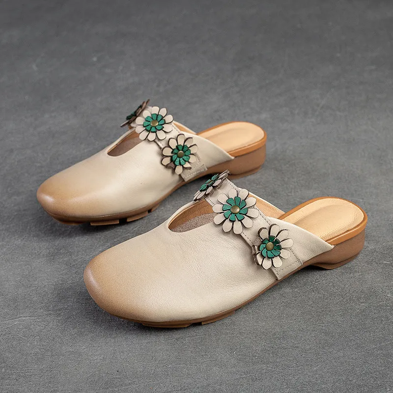 Women Retro Leather Soft Comfort Mules