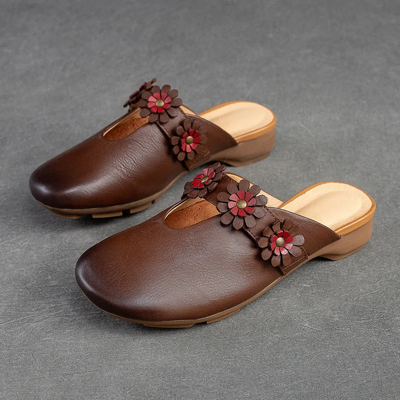 Women Retro Leather Soft Comfort Mules