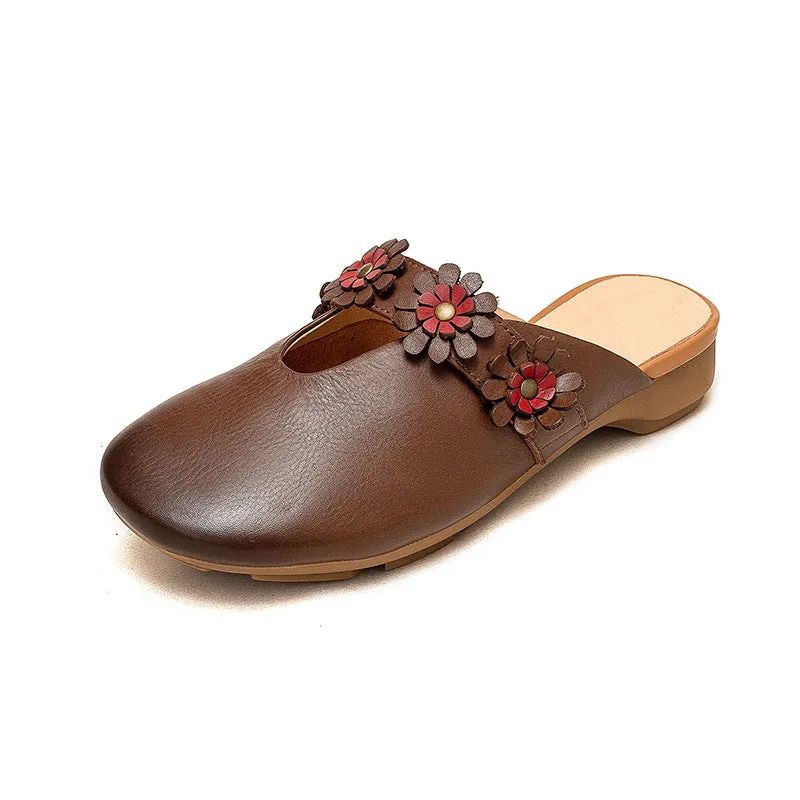 Women Retro Leather Soft Comfort Mules
