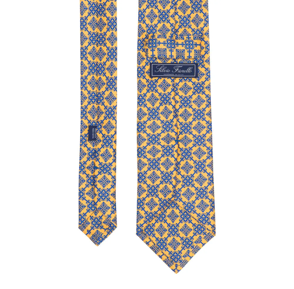 Yellow and Blue Royal Seal Duchesse Silk Tie