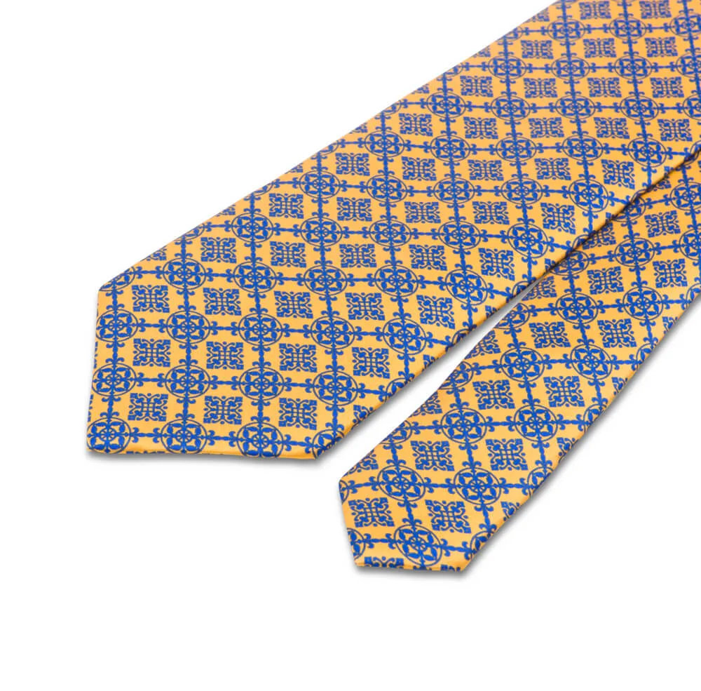 Yellow and Blue Royal Seal Duchesse Silk Tie